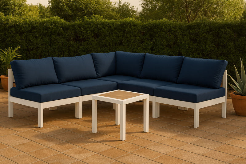 Nizuc - Outdoor Patio 5 Piece Modular Sectional With White Frame