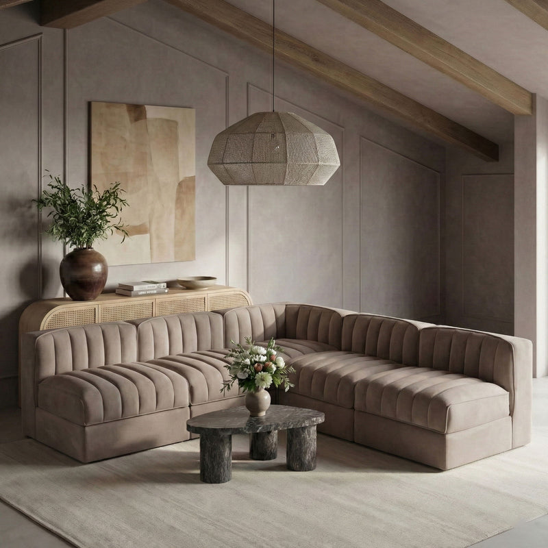 Rummi - Armless Velvet Performance Fabric Upholstered 5 Piece Modular Sectional