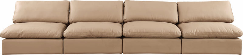 Comfy - Faux Leather Modular Armless Sofa 4 Pieces - Tan