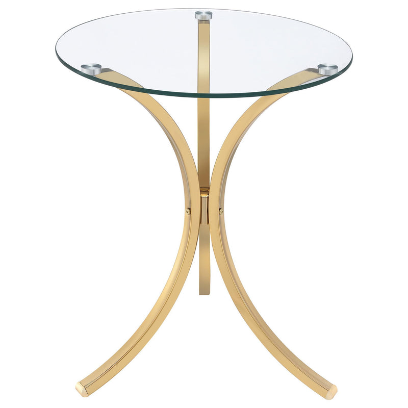 Eloise Round Glass Top Curved Metal Side Table Gold