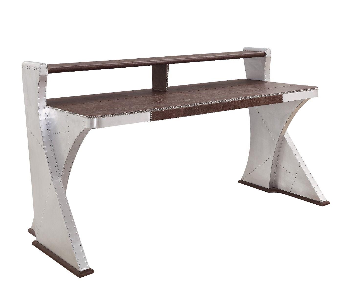 Brancaster - Executive Writing Desk - Retro Brown Top Grain Leather & Aluminum