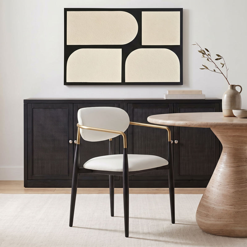 Ronda - Vegan Leather Upholstered Dining Arm Chair - Black Legs
