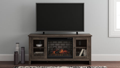 Gray / LG TV Stand with Faux Firebrick Fireplace Insert