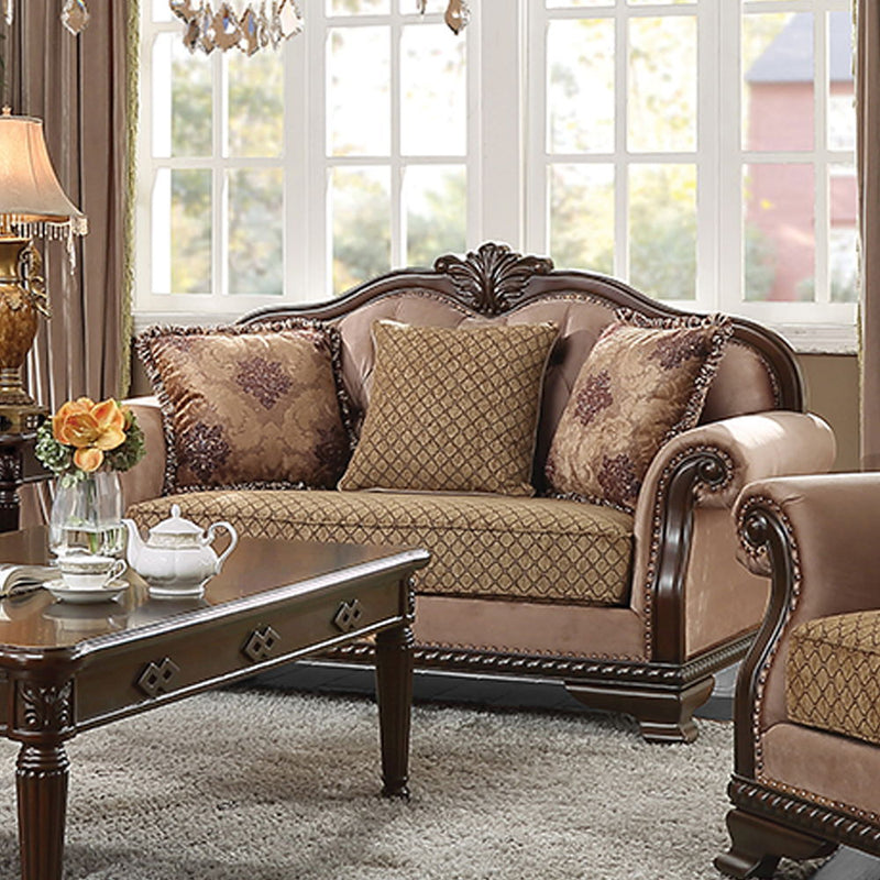 Chateau De Ville - Loveseat With 3 Pillows (Same Lv01589) - Fabric & Espresso