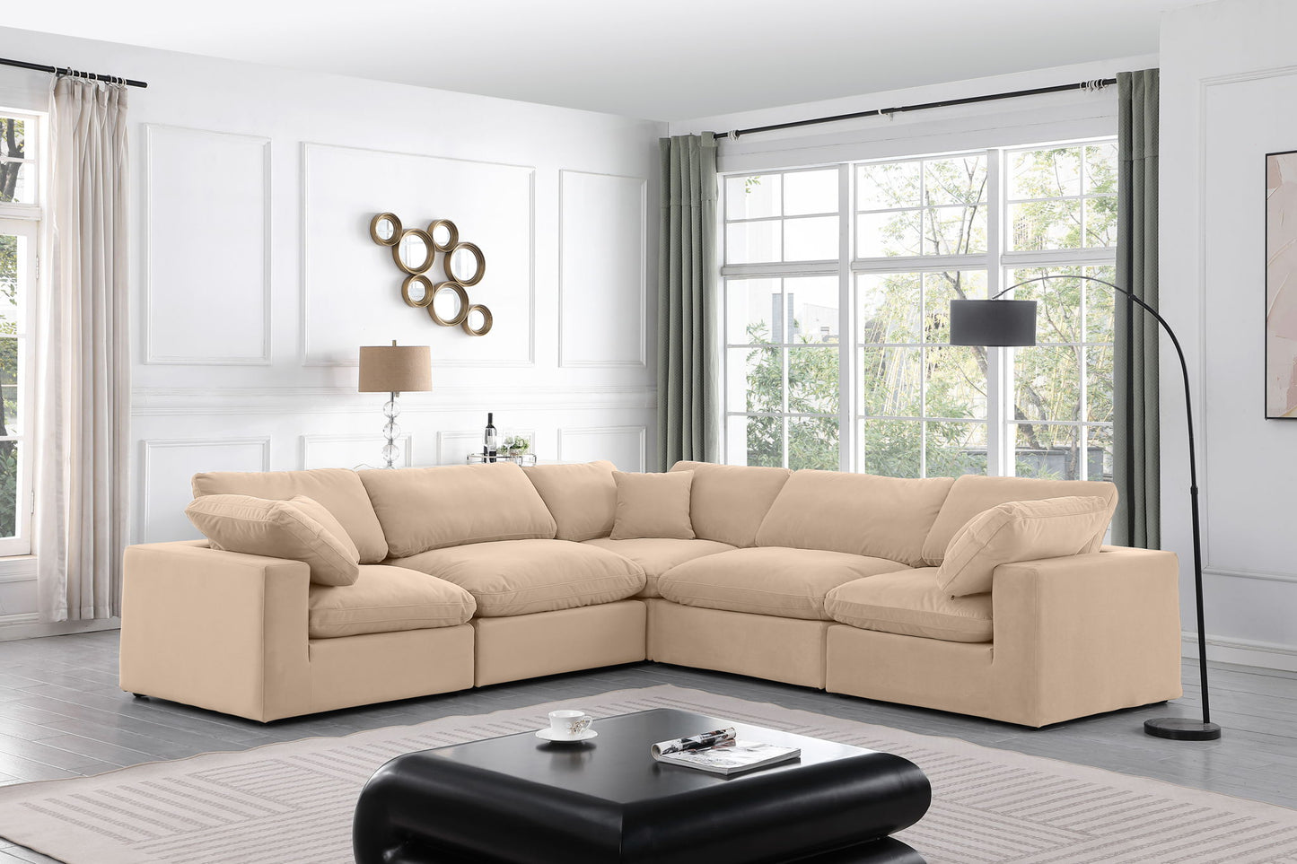 Comfy - 5 Piece Velvet Modular Corner Sectional