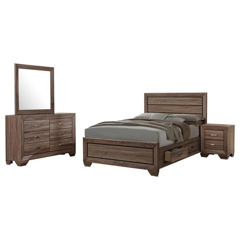 Light Brown / 4 Pc. Nightstand, Dresser, Mirror, Bed / King