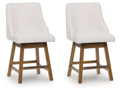Cabalynn - Oatmeal / Light Brown - Upholstered Swivel Barstool (Set of 2)
