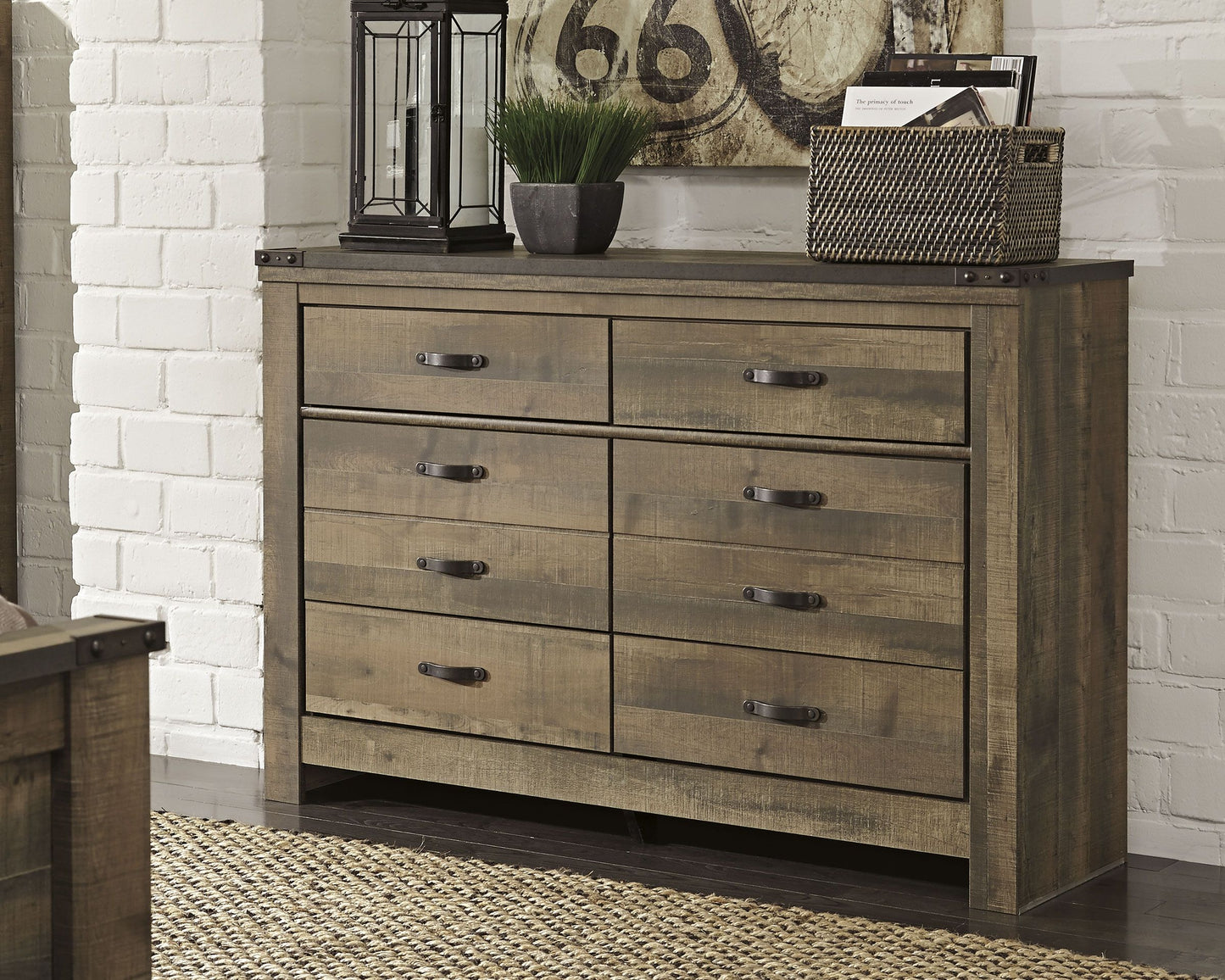 Trinell - Brown Dark - Six Drawer Dresser - 61.34" x 15.98" x 42.99"