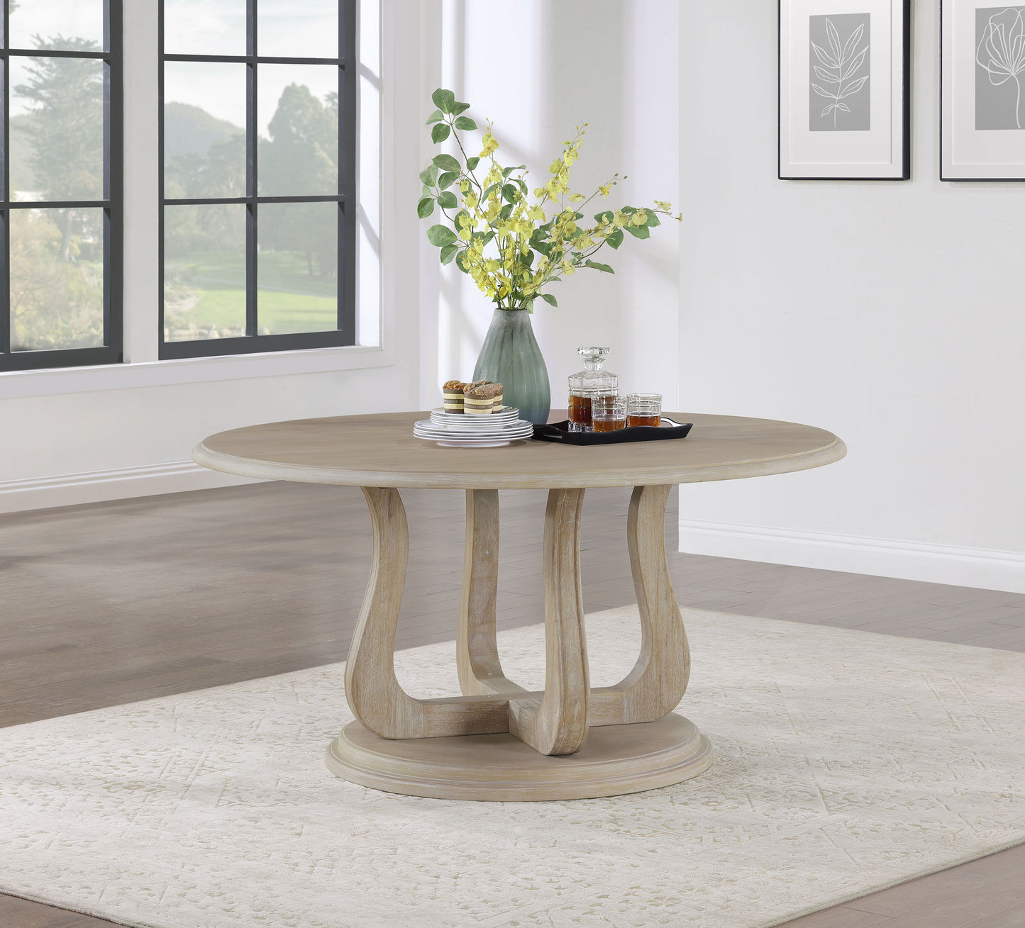 Trofello - Round Pedestal Dining Table - White Washed