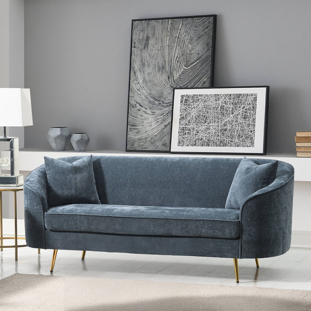 Nakendra - Sofa With 2 Pillows - Cobalt Blue Chenille