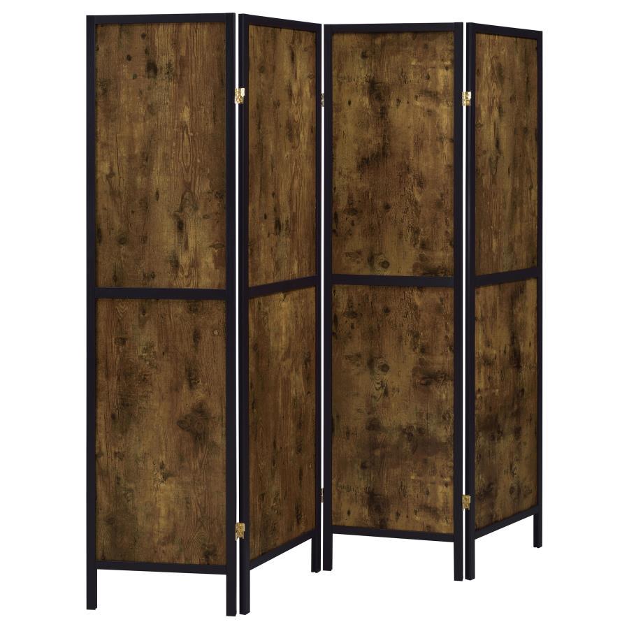 Deepika - 4-Panel Room Divider Folding Screen - Rustic Nutmeg