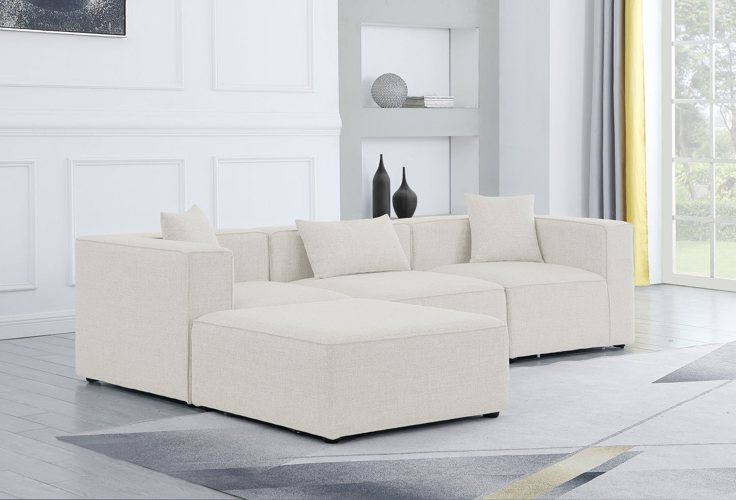 Cube - Modular Sectional 4 Piece - Cream - Fabric