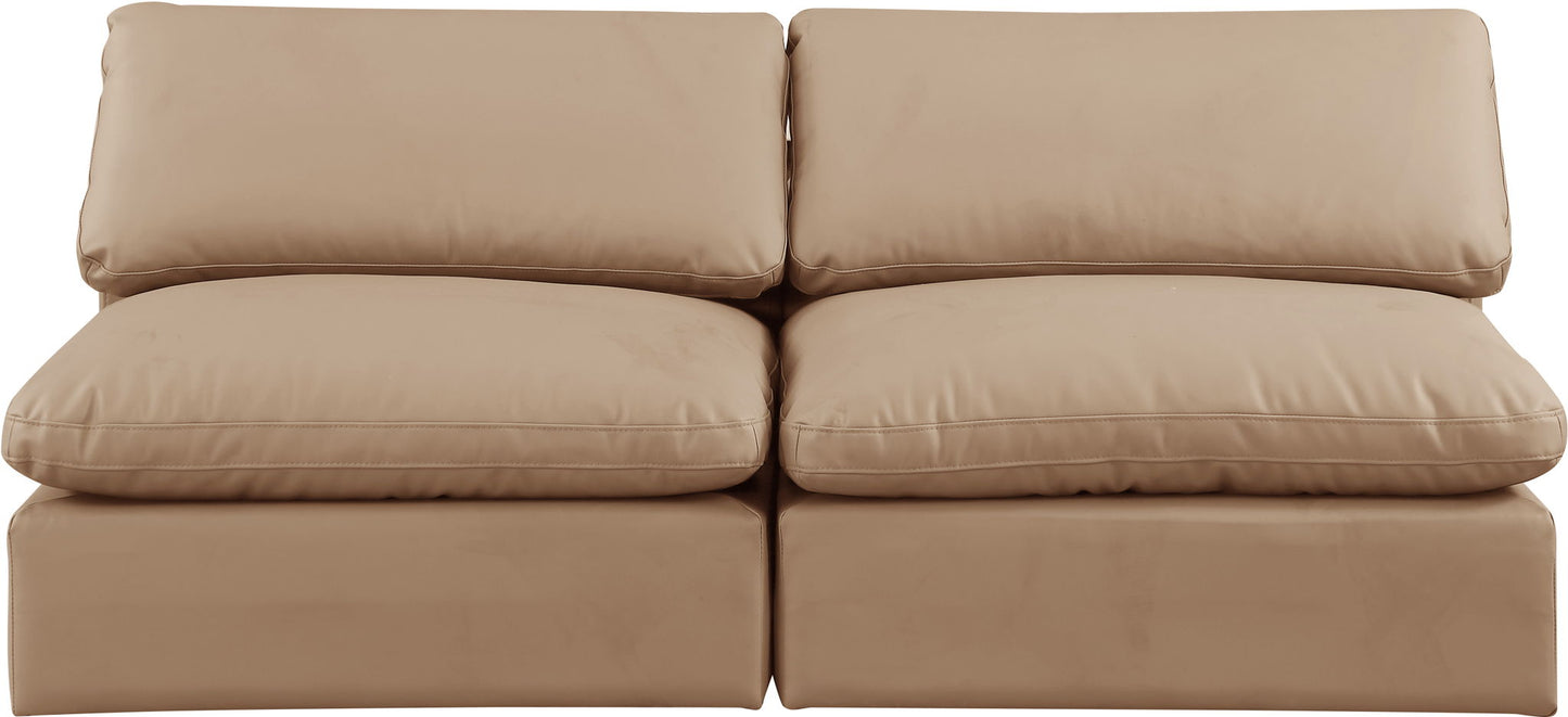 Comfy - Faux Leather Modular Armless Sofa 2 Pieces - Light Brown