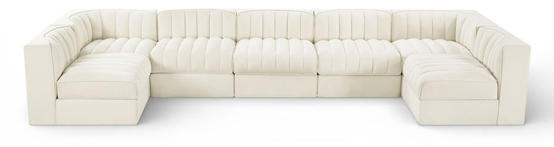Rummi - Velvet Performance Fabric Upholstered 7 Piece Modular Sectional (With 2 Corner Chairs)