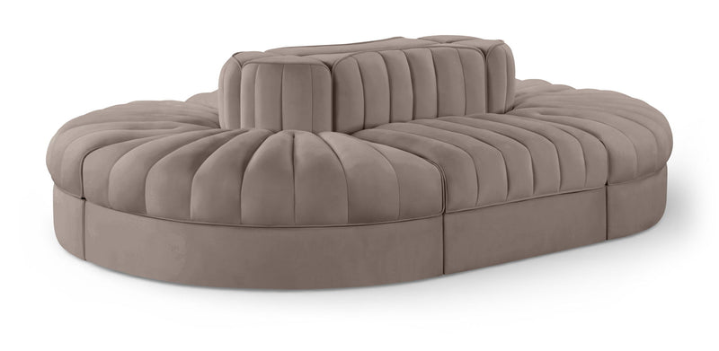 Rummi - Oval Velvet Performance Fabric Upholstered 6 Piece Modular Sectional