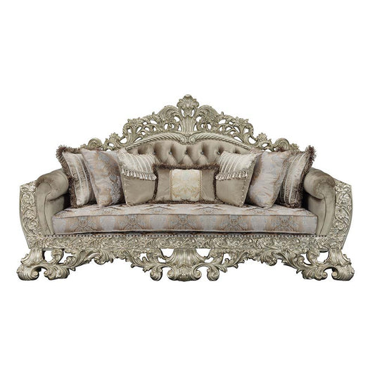 Sorina - Sofa With 7 Pillows - Velvet, Fabric & Antique Gold