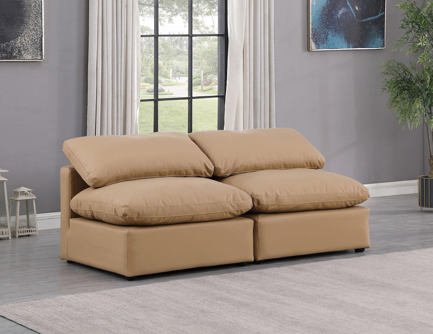 Indulge - Faux Leather 2 Piece Modular Armless Sofa - Tan