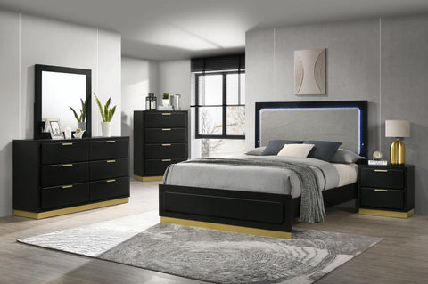 Black / 5 Pc. Bed, Dresser, Mirror, Chest, Nightstand / King