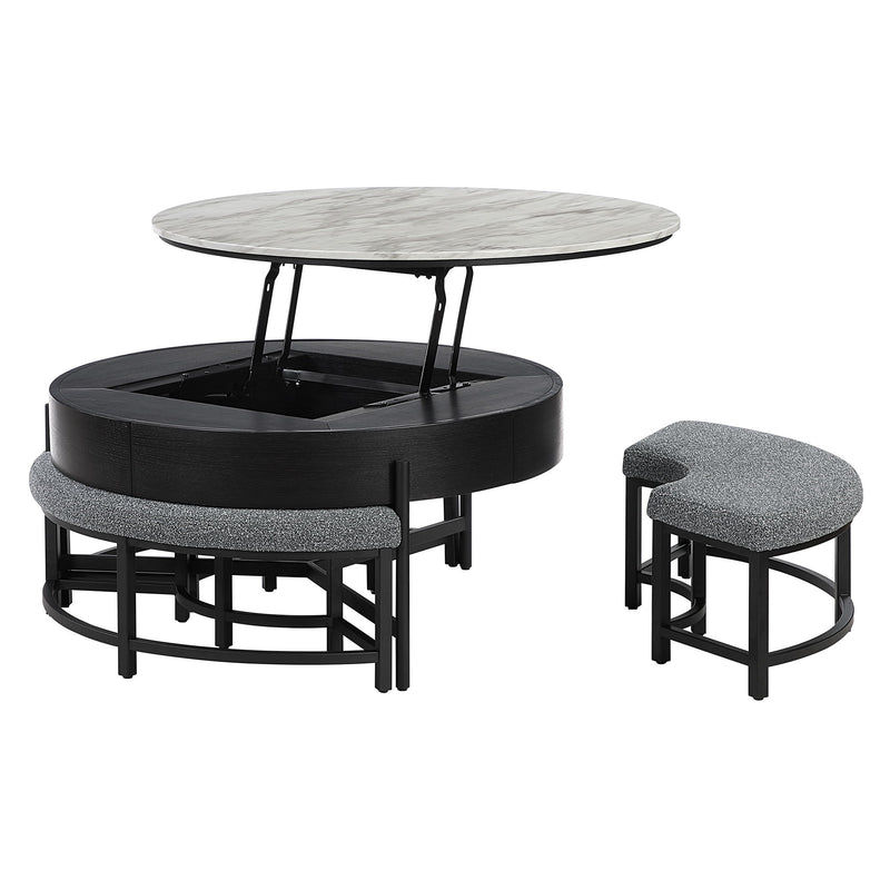 Rounded Storage Coffee Table With 3 Stools