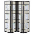 Catabella - 4-Panel Room Divider Folding Shoji Screen Floral - Black