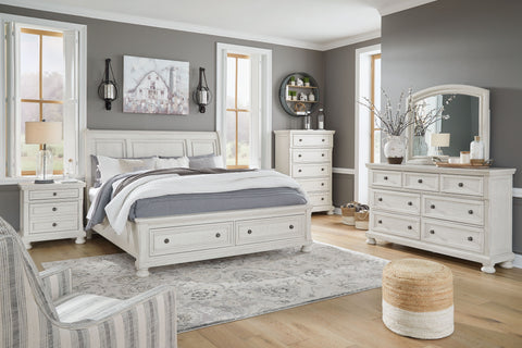 Beige / 6 Pc. Dresser, Mirror, Chest, Sleigh Bed / King