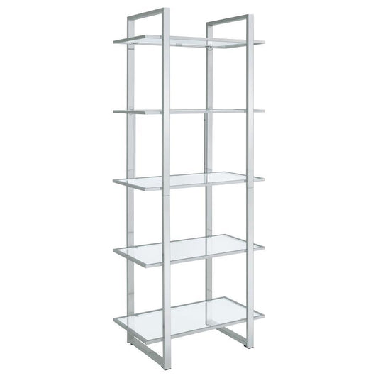 Hartford - 5-Shelf Glass Bookshelf - Chrome