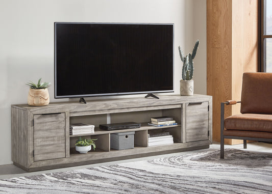 Naydell - Gray - 92" TV Stand with Wide Fireplace Insert