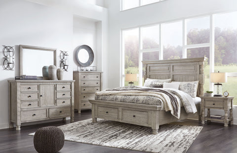 Dark Gray / 6 Pc. Dresser, Mirror, Chest, Panel Storage Bed / Queen