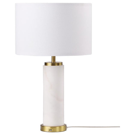 Lucius - Drum Shade Marble Body Table Lamp - White