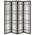 Catabella - 4-Panel Room Divider Folding Shoji Screen Floral - Black