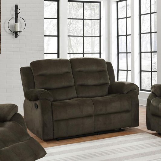 Rodman - Upholstered Padded Arm Reclining Loveseat - Olive Brown