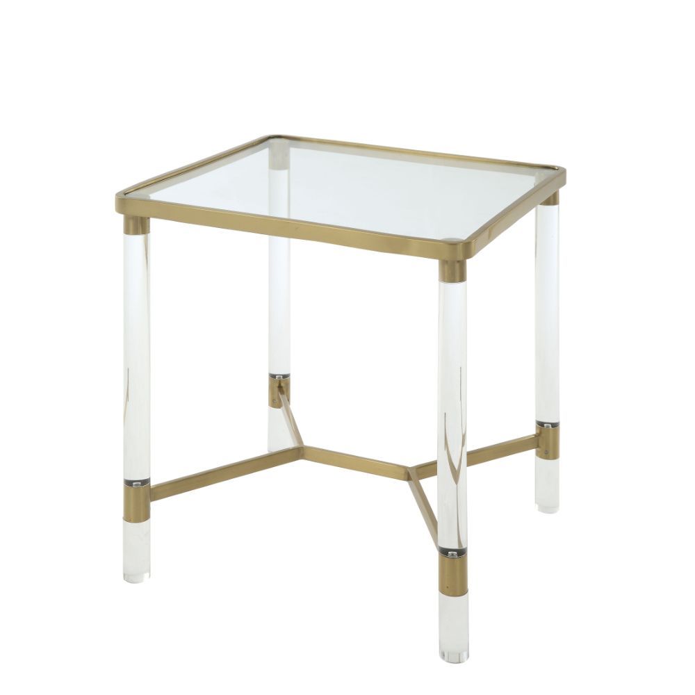 Penstemon - End Table - Clear Acrylic, Gold Stainless Steel & Clear Glass