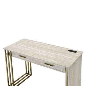 Tyeid - Vanity Desk - Antique White & Gold Finish