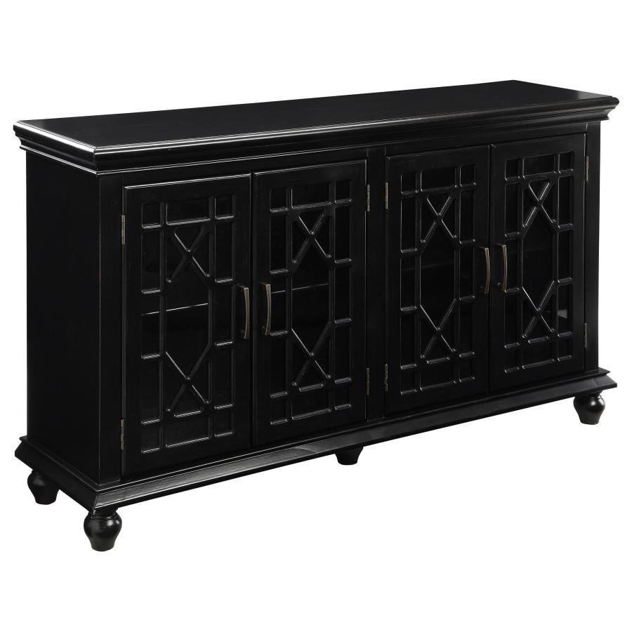 Kovu - 4 Door Wood Lattice Storage Accent Cabinet - Black