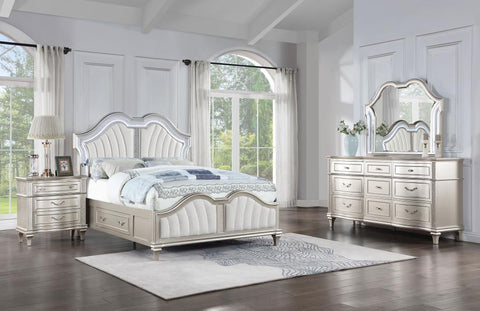 Pearl Silver / 5 Pc. Bed, Dresser, Mirror, Chest, Nightstand / Queen