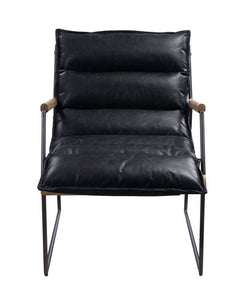 Luberzo - Accent Chair - Distress Espresso Top Grain Leather & Matt Iron Finish