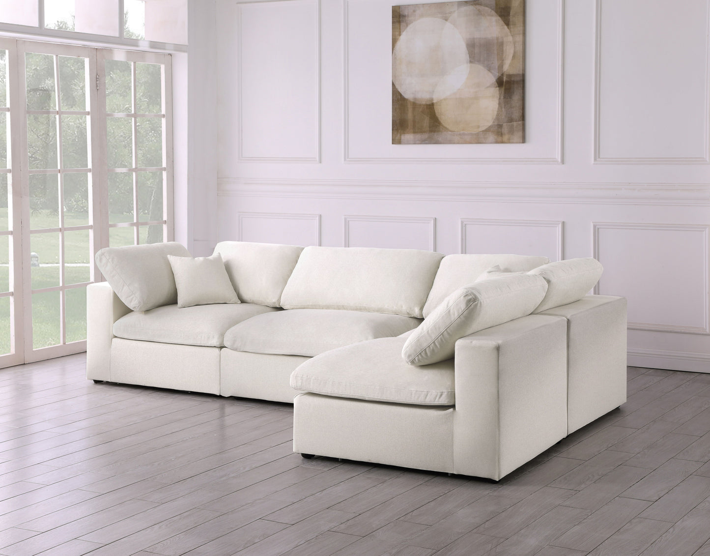 Serene - Linen Textured Fabric Deluxe Comfort Modular Sectional 4 Piece - Cream