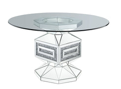 Noralie - Dining Table - Clear Glass, Mirrored & Faux Diamonds - 30"