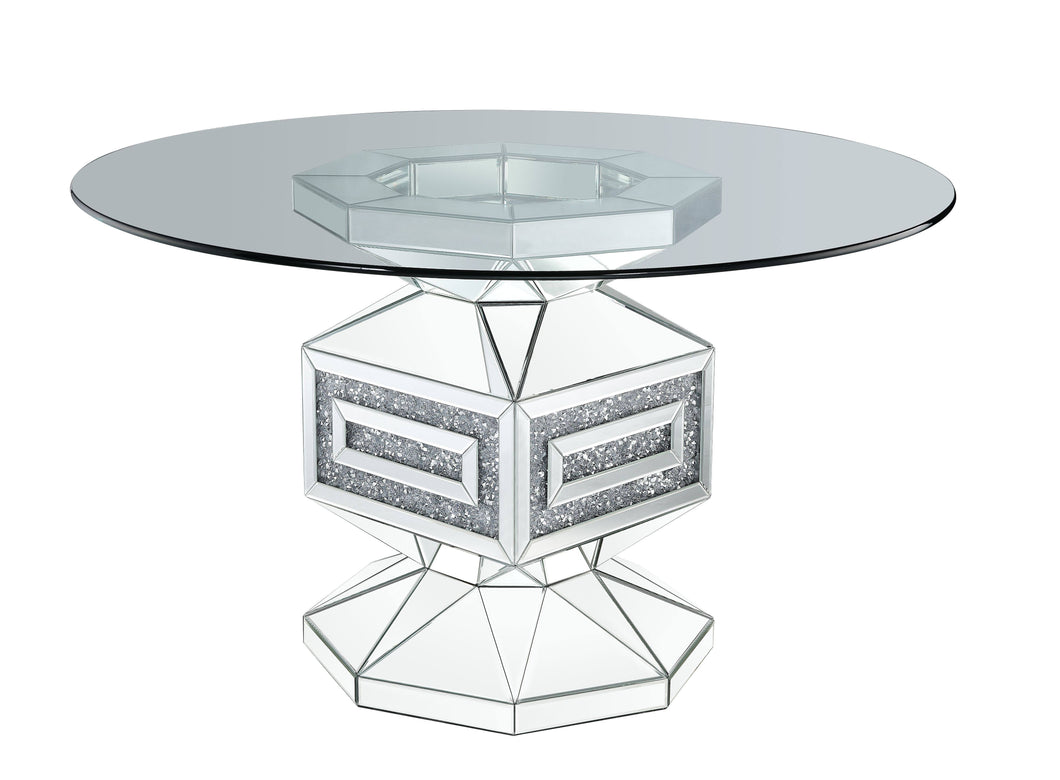Noralie - Dining Table - Clear Glass, Mirrored & Faux Diamonds - 30