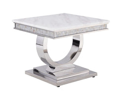 Zander - Console Table - White Printed Faux Marble & Mirrored Silver Finish