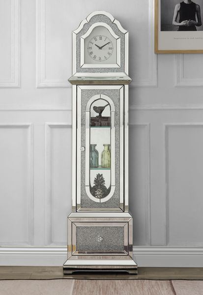 Noralie - Grandfather Clock - Mirrored & Faux Diamonds - Wood - 63