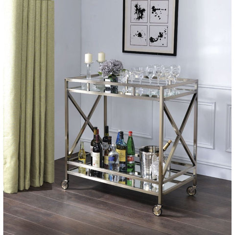 Kristensen - Serving Cart - Antique Gold & Mirror