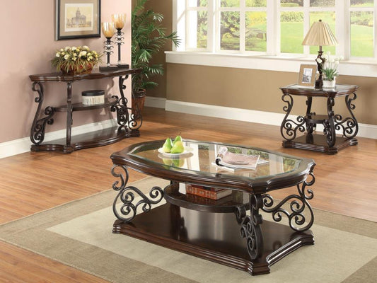 Laney - Scrollwork Entryway Sofa Console Table - Deep Merlot