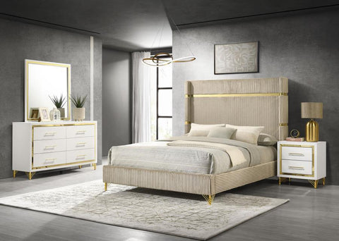 Beige / 4 Pc. Bed, Nightstand, Dresser, Mirror / King