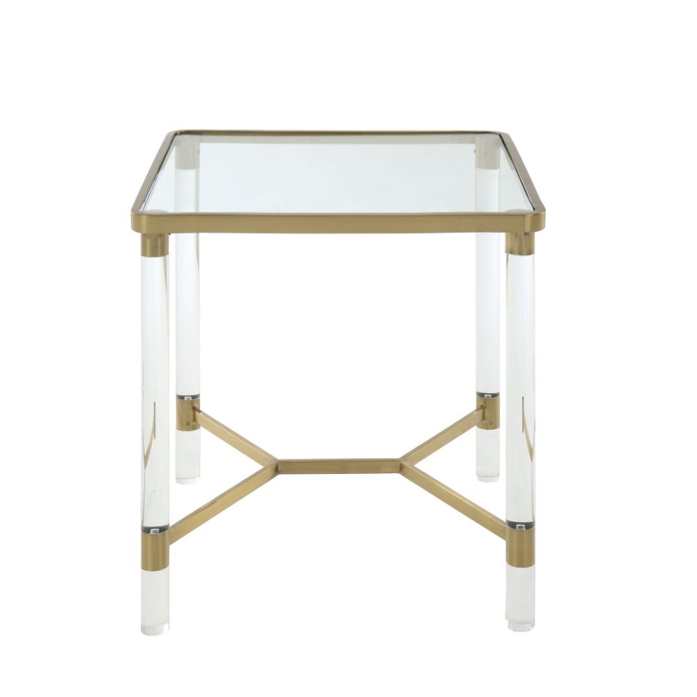 Penstemon - End Table - Clear Acrylic, Gold Stainless Steel & Clear Glass