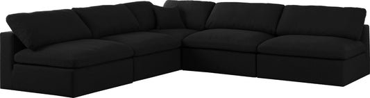 Serene - Linen Textured Fabric Deluxe Comfort 5 Piece Modular Sectional - Black