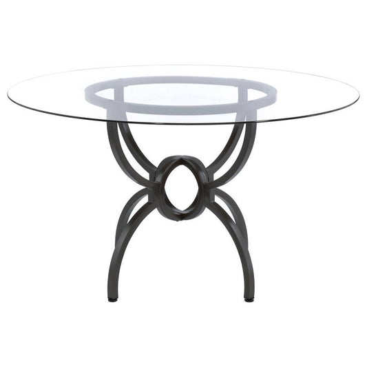 Aviano - Round Glass Top Metal Dining Table - Gunmetal