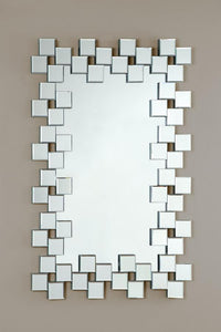 Pamela - Frameless Wall Mirror With Staggered Tiles - Silver