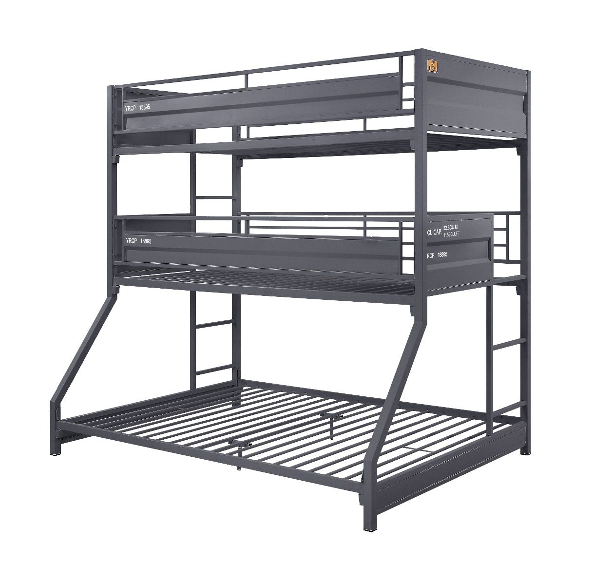 Cargo - Twin Over Twin Over Full Triple Bunk Bed - Gunmetal Finish