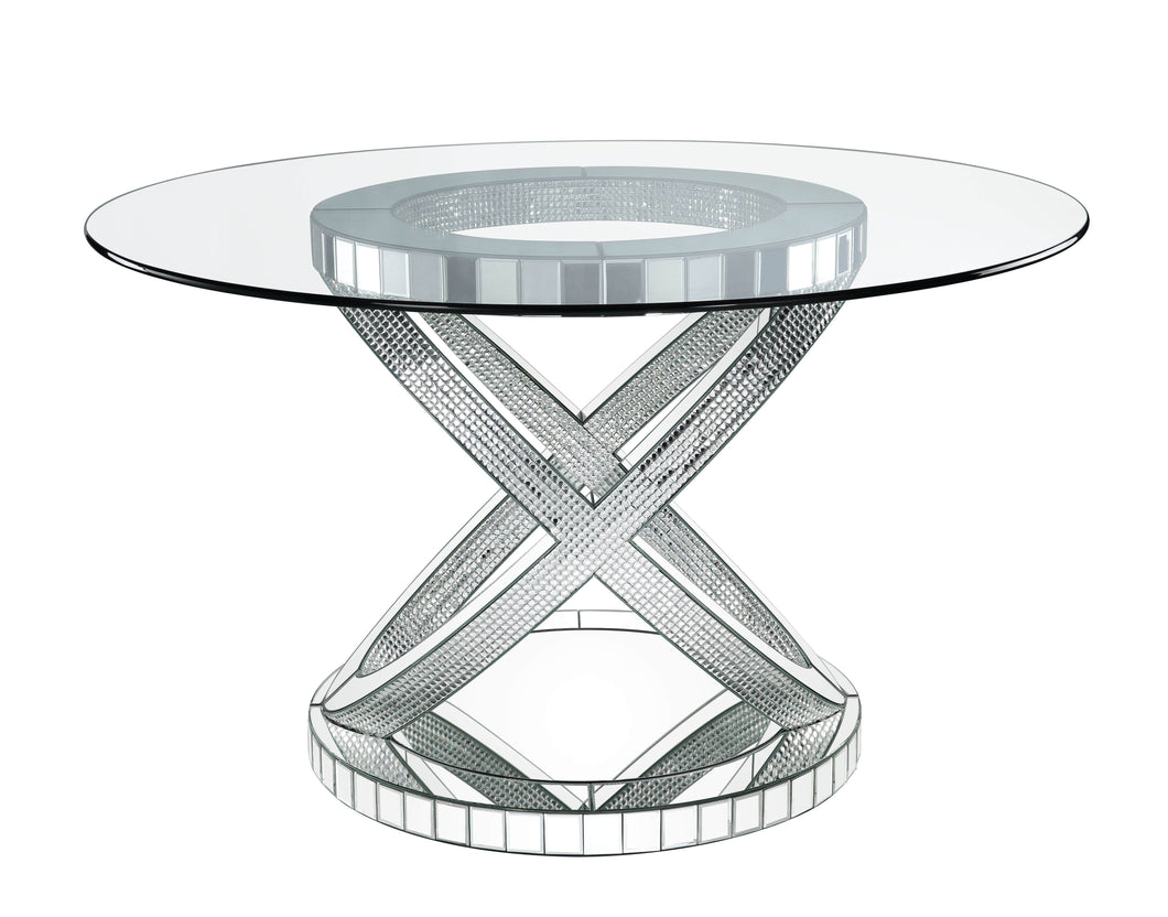 Ornat - Dining Table - Clear Glass, Mirrored & Faux Diamonds - 31